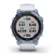 Garmin - fenix 7 Sapphire Solar ceas multisport cu GPS - ramă albastru Mineral Blue DLC Titanium și curea din silicon albă Whitestone