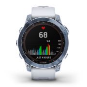 Garmin - fenix 7 Sapphire Solar ceas multisport cu GPS - ramă albastru Mineral Blue DLC Titanium și curea din silicon albă Whitestone