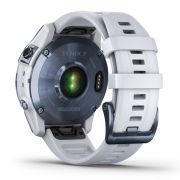 Garmin - fenix 7 Sapphire Solar ceas multisport cu GPS - ramă albastru Mineral Blue DLC Titanium și curea din silicon albă Whitestone