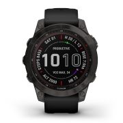 Garmin - fenix 7 Sapphire Solar ceas multisport cu GPS - ramă gri închis DLC Titanium și curea din silicon neagră