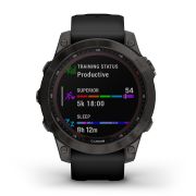 Garmin - fenix 7 Sapphire Solar ceas multisport cu GPS - ramă gri închis DLC Titanium și curea din silicon neagră