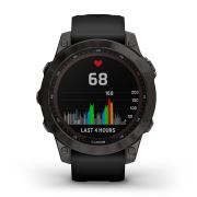 Garmin - fenix 7 Sapphire Solar ceas multisport cu GPS - ramă gri închis DLC Titanium și curea din silicon neagră
