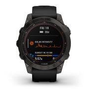 Garmin - fenix 7 Sapphire Solar ceas multisport cu GPS - ramă gri închis DLC Titanium și curea din silicon neagră