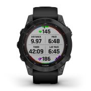 Garmin - fenix 7 Sapphire Solar ceas multisport cu GPS - ramă neagră DLC Titanium și curea din silicon neagră