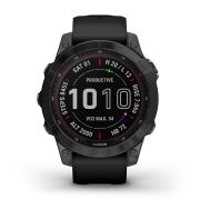 Garmin - fenix 7 Sapphire Solar ceas multisport cu GPS - ramă neagră DLC Titanium și curea din silicon neagră