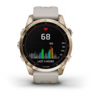 Garmin - fenix 7s Sapphire Solar ceas multisport cu GPS - ramă aurie Titanium si curea din silicon crem