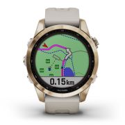 Garmin - fenix 7s Sapphire Solar ceas multisport cu GPS - ramă aurie Titanium si curea din silicon crem