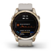 Garmin - fenix 7s Sapphire Solar ceas multisport cu GPS - ramă aurie Titanium si curea din silicon crem