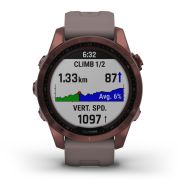 Garmin - fenix 7s Sapphire Solar ceas multisport cu GPS - ramă bronz închis Titanium si curea din silicon gri închis