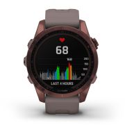 Garmin - fenix 7s Sapphire Solar ceas multisport cu GPS - ramă bronz închis Titanium si curea din silicon gri închis