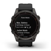 Garmin - fenix 7s Sapphire Solar ceas multisport cu GPS - ramă gri închis Titanium DLC, carcasă neagră si curea din silicon neagră