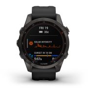 Garmin - fenix 7s Sapphire Solar ceas multisport cu GPS - ramă gri închis Titanium DLC, carcasă neagră si curea din silicon neagră