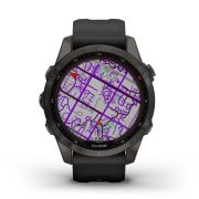 Garmin - fenix 7s Sapphire Solar ceas multisport cu GPS - ramă gri închis Titanium DLC, carcasă neagră si curea din silicon neagră