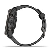 Garmin - fenix 7s Sapphire Solar ceas multisport cu GPS - ramă gri închis Titanium DLC, carcasă neagră si curea din silicon neagră