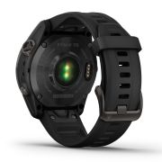 Garmin - fenix 7s Sapphire Solar ceas multisport cu GPS - ramă gri închis Titanium DLC, carcasă neagră si curea din silicon neagră