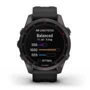 Garmin - fenix 7s Sapphire Solar ceas multisport cu GPS - ramă gri închis Titanium DLC, carcasă neagră si curea din silicon neagră