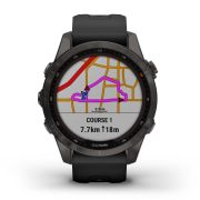 Garmin - fenix 7s Sapphire Solar ceas multisport cu GPS - ramă gri închis Titanium DLC, carcasă neagră si curea din silicon neagră