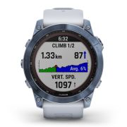 Garmin - fenix 7x Sapphire Solar ceas multisport cu GPS - ramă albastru Mineral Blue DLC Titanium și curea din silicon albă Whitestone