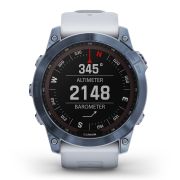 Garmin - fenix 7x Sapphire Solar ceas multisport cu GPS - ramă albastru Mineral Blue DLC Titanium și curea din silicon albă Whitestone