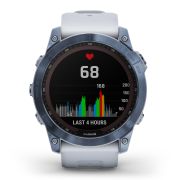 Garmin - fenix 7x Sapphire Solar ceas multisport cu GPS - ramă albastru Mineral Blue DLC Titanium și curea din silicon albă Whitestone