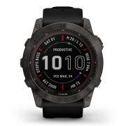 Garmin - fenix 7x Sapphire Solar ceas multisport cu GPS - ramă gri închis Titanium DLC și curea din silicon neagră