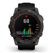 Garmin - fenix 7x Sapphire Solar ceas multisport cu GPS - ramă gri închis Titanium DLC și curea din silicon neagră