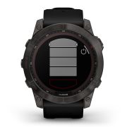 Garmin - fenix 7x Sapphire Solar ceas multisport cu GPS - ramă gri închis Titanium DLC și curea din silicon neagră