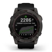 Garmin - fenix 7x Sapphire Solar ceas multisport cu GPS - ramă gri închis Titanium DLC și curea din silicon neagră
