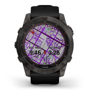Garmin - fenix 7x Sapphire Solar ceas multisport cu GPS - ramă gri închis Titanium DLC și curea din silicon neagră