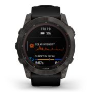 Garmin - fenix 7x Sapphire Solar ceas multisport cu GPS - ramă gri închis Titanium DLC și curea din silicon neagră