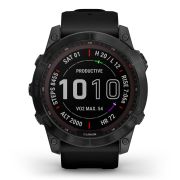 Garmin - fenix 7x Sapphire Solar ceas multisport cu GPS - ramă neagră Titanium DLC și curea din silicon neagră