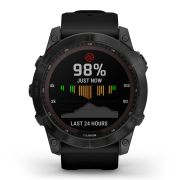 Garmin - fenix 7x Sapphire Solar ceas multisport cu GPS - ramă neagră Titanium DLC și curea din silicon neagră