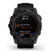 Garmin - fenix 7x Sapphire Solar ceas multisport cu GPS - ramă neagră Titanium DLC și curea din silicon neagră