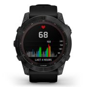 Garmin - fenix 7x Sapphire Solar ceas multisport cu GPS - ramă neagră Titanium DLC și curea din silicon neagră