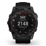 Garmin - fenix 7x Sapphire Solar ceas multisport cu GPS - ramă neagră Titanium DLC și curea din silicon neagră