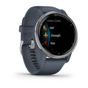 Garmin - Venu 2 smartwatch cu GPS și AMOLED - rama argintie și carcasă albastru-granit cu brățară din silicon