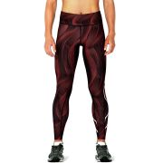 2XU - Colanti de compresie pentru femei Mid-Rise Print Tights - rosu inchis dungi