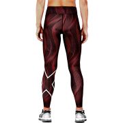 2XU - Colanti de compresie pentru femei Mid-Rise Print Tights - rosu inchis dungi