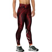 2XU - Colanti de compresie pentru femei Mid-Rise Print Tights - rosu inchis dungi