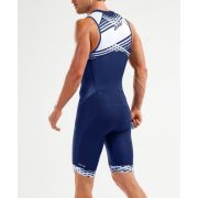 2XU - Costum triathlon barbati Compression Full Zip sleeveless Trisuit - albastru navy dungi alb
