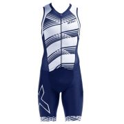 2XU - Costum triathlon barbati Compression Full Zip sleeveless Trisuit - albastru navy dungi alb
