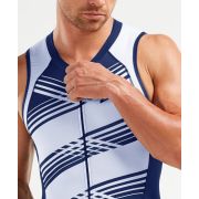 2XU - Costum triathlon barbati Compression Full Zip sleeveless Trisuit - albastru navy dungi alb