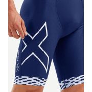 2XU - Costum triathlon barbati Compression Full Zip sleeveless Trisuit - albastru navy dungi alb