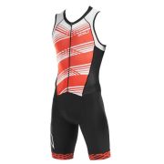 2XU - Costum triathlon barbati Compression Full Zip sleeveless Trisuit - negru dungi alb rosu