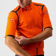 Castelli - Jacheta ciclism vreme rece 2 in 1 cu maneci detasabile, Perfetto Ros Convertible - Portocaliu negru gri