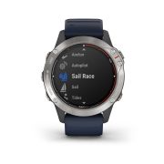 Garmin - quatix 6 - rama argintie cu curea silicon Captain Blue - ceas inteligent premium cu GPS cu functii avansate pentru sport si navigatie