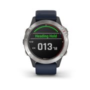 Garmin - quatix 6 - rama argintie cu curea silicon Captain Blue - ceas inteligent premium cu GPS cu functii avansate pentru sport si navigatie