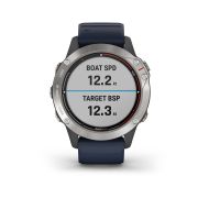 Garmin - quatix 6 - rama argintie cu curea silicon Captain Blue - ceas inteligent premium cu GPS cu functii avansate pentru sport si navigatie