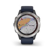 Garmin - quatix 6 - rama argintie cu curea silicon Captain Blue - ceas inteligent premium cu GPS cu functii avansate pentru sport si navigatie