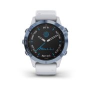 Garmin - Fenix 6 PRO Solar - rama albastru mineral cu curea silicon alba - ceas inteligent premium cu GPS pentru sport